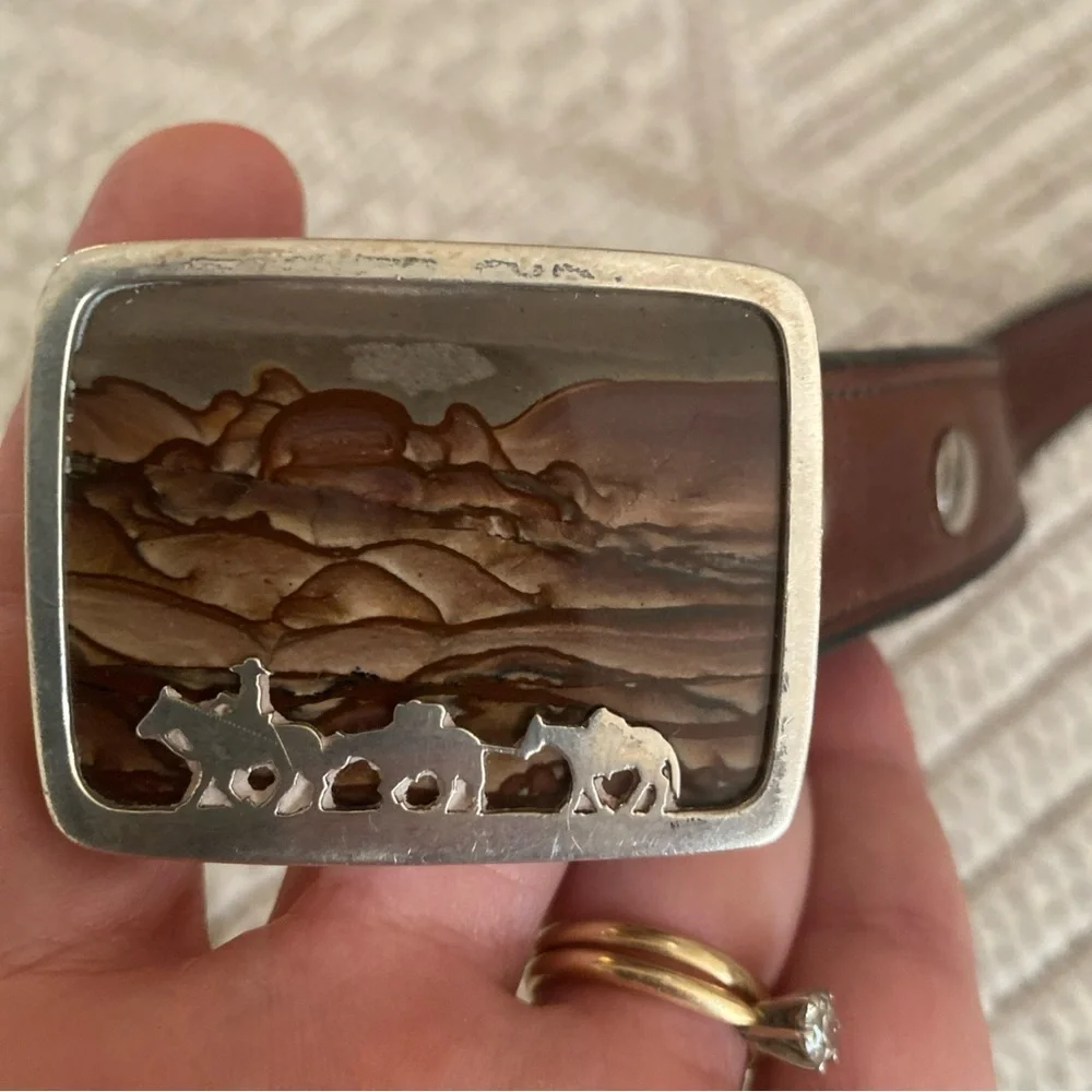 Sterling Silver Holladay Cowboy Silhouette Buckle With Natural Jasper Stone 43”